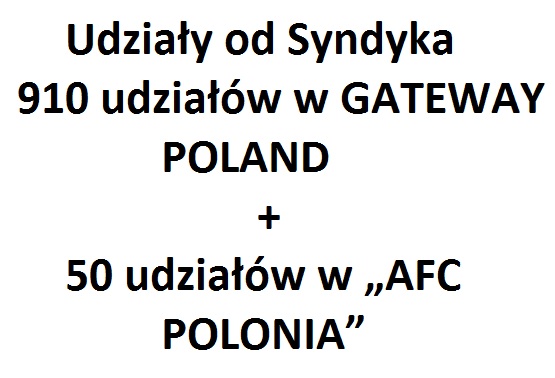Pakiet udziałów od Syndyka AFC POLONIA + GATEWAY POLAND